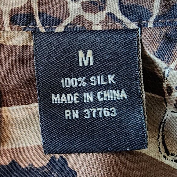 Axis LA Mens Medium Shirt Silk Hawaiian Floral Tan Brown Black Tropical Party - Picture 8 of 10